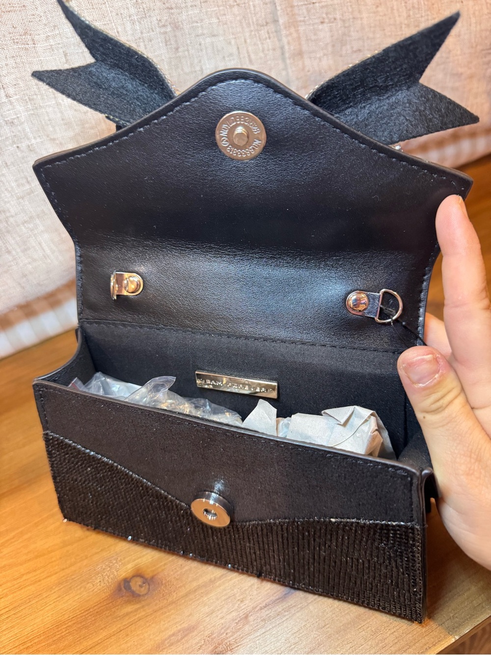 NWT Black Crystal Evening Bow Top-Handle Bag - Picture 5 of 6